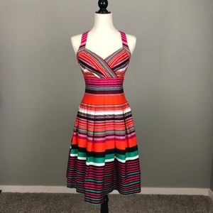 CALVIN KLEIN womens FIT AND FLARE ORANGE STRIPED DRESS